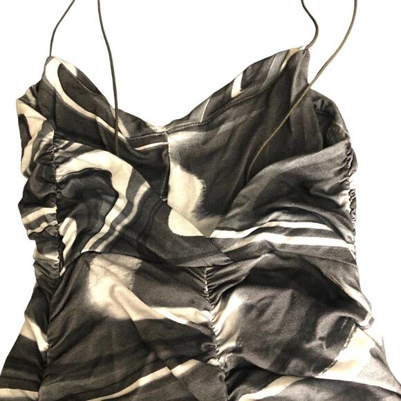 Asos Design cami strappy midi dress ruched details Black & Gray Marble Size 0 - Picture 7 of 12
